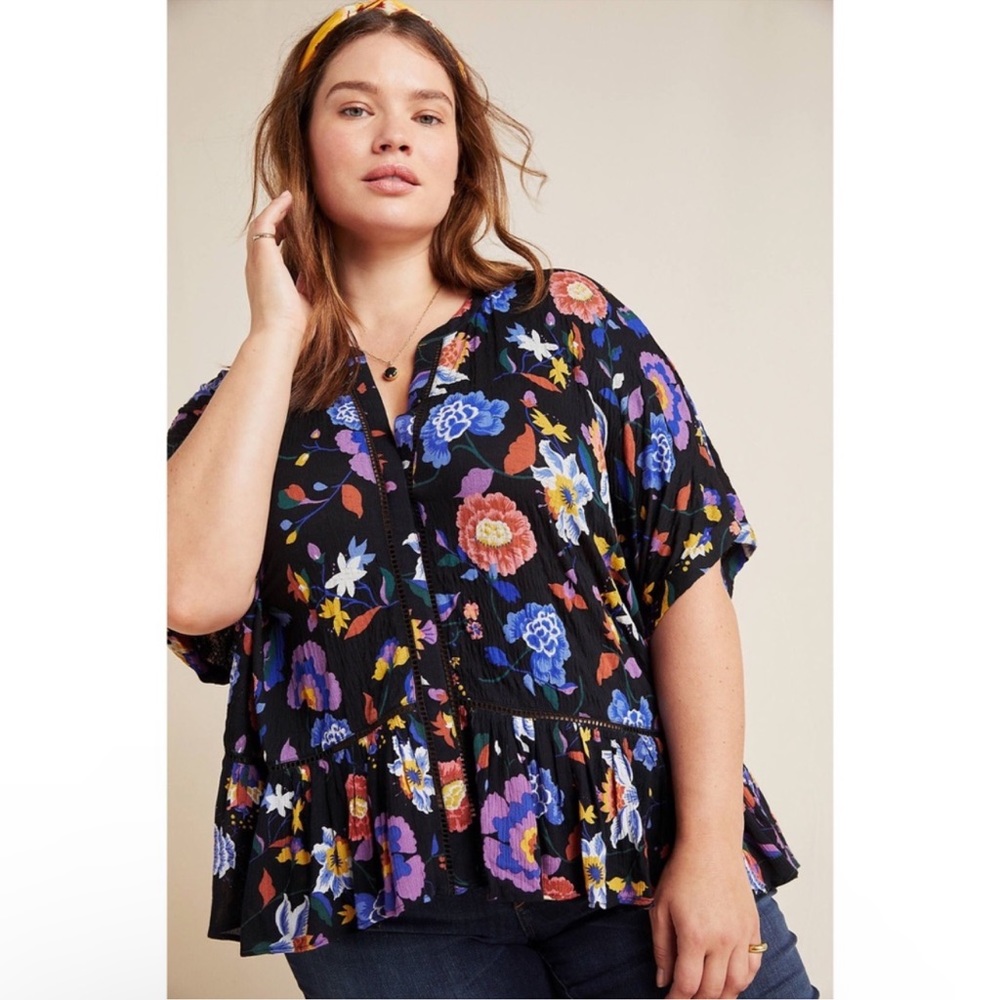 Anthropologie Plus Size Josie Dolman Floral Blouse